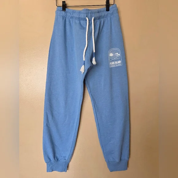 Legaci Block Island RI Baby Blue Joggers M Coastal Graphic Swratpants Athleisure - Picture 3 of 10